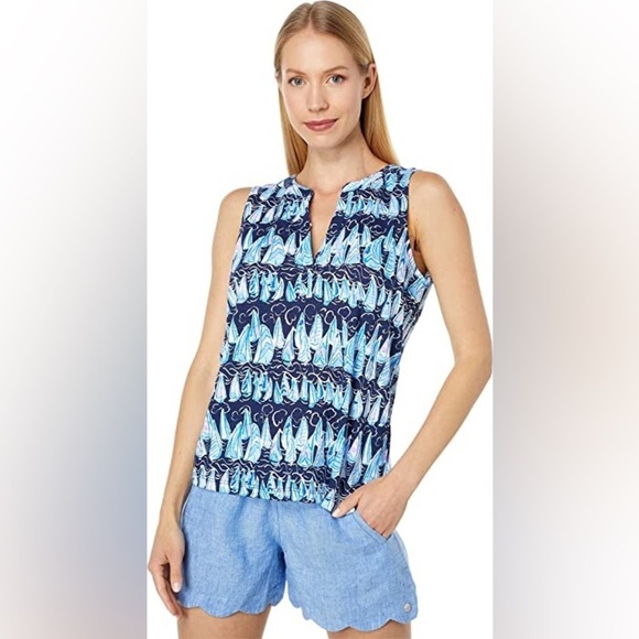 Lilly Pulitzer Tops - Lilly Pulitzer Women's Tank Top XS Low Tide Navy Blue Sailboats Nautical Casual